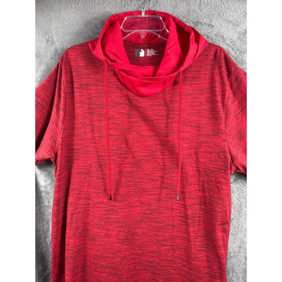 Red Heathered Short Sleeve Cowl Neck Drawstring Casual Top With Asymmetrical Hem - Picture 6 of 11